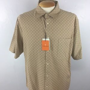 Toscano sport shirt silk cotton taupe beige short sleeves luxury summer pocket